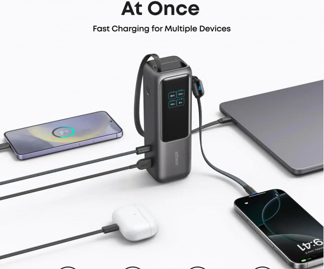 Внешний аккумулятор (павербанк) Anker ZOLO Power Bank 25000mAh 165W Black (A1695P11)